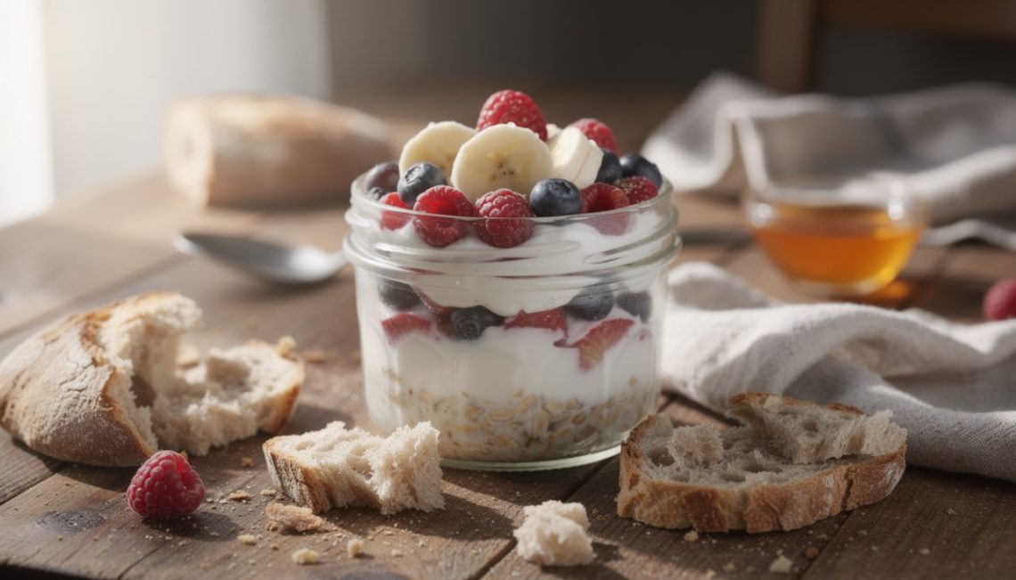découvrez des recettes originales d'overnight oats revisitées avec du pain émietté pour un petit-déjeuner savoureux et nutritif, facile à préparer la veille.